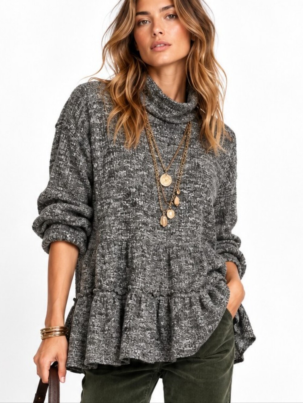Anthropologie Sweater Tiered Gray By Eri+Ali